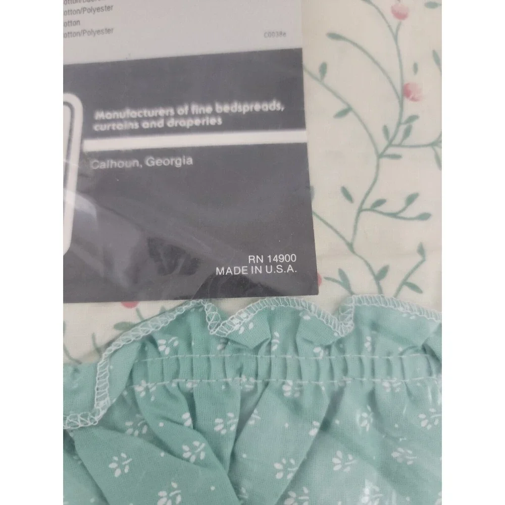 Vintage Crown Crafts Curtains With Tie Back , Valance Floral Pattern Teal 86x84